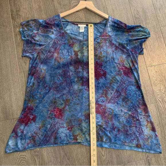 BRITTANY BLACK Tunic Women’s 2X Blue Purple Floral Short Sleeve Shark Bite Top. - Picture 9 of 10